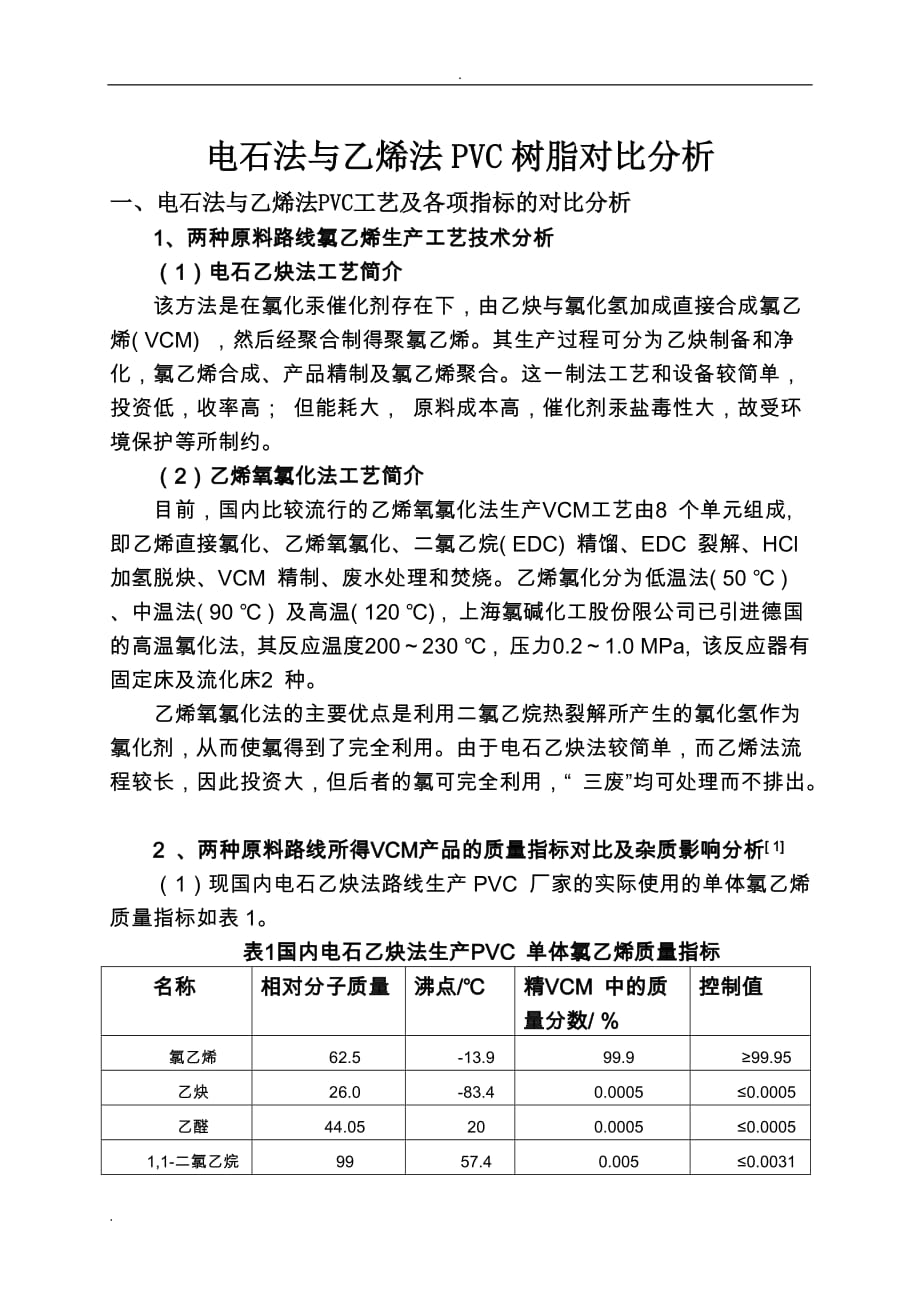 电石法与乙烯法PVC树脂对比_第1页