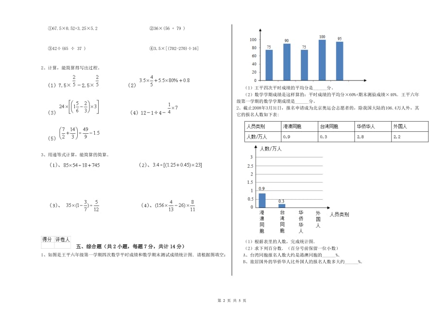 宝鸡市实验小学六年级数学【上册】开学检测试题 附答案.doc_第2页