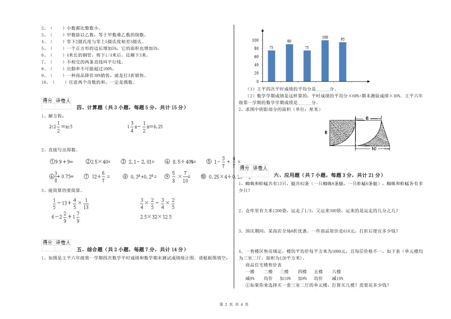 萍乡市实验小学六年级数学下学期期末考试试题 附答案.doc_第2页