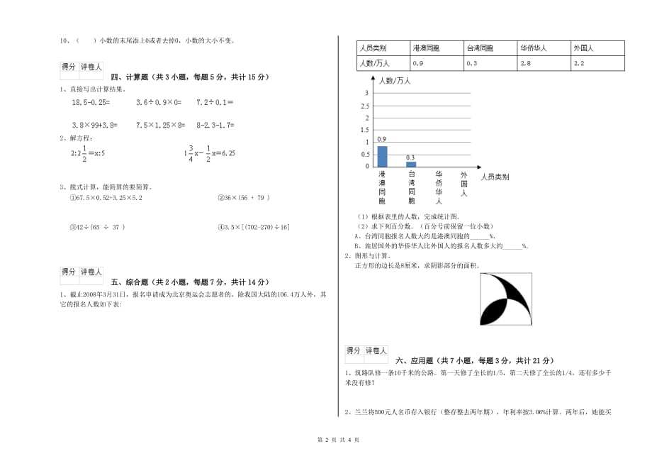 2020年六年级数学【上册】月考试题 豫教版（附解析）.doc_第2页