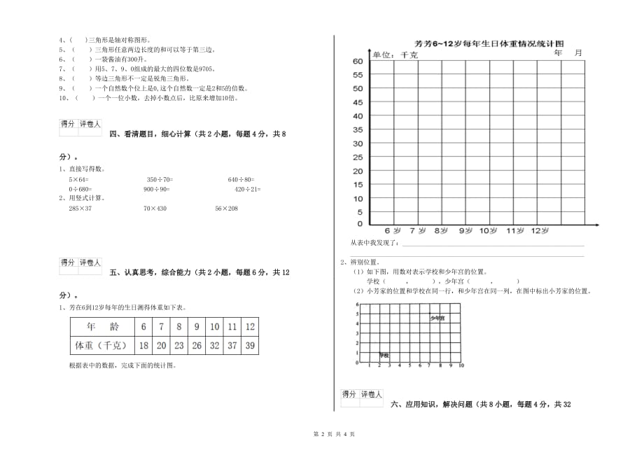 2020年四年级数学【上册】期末考试试卷 长春版（含答案）.doc_第2页