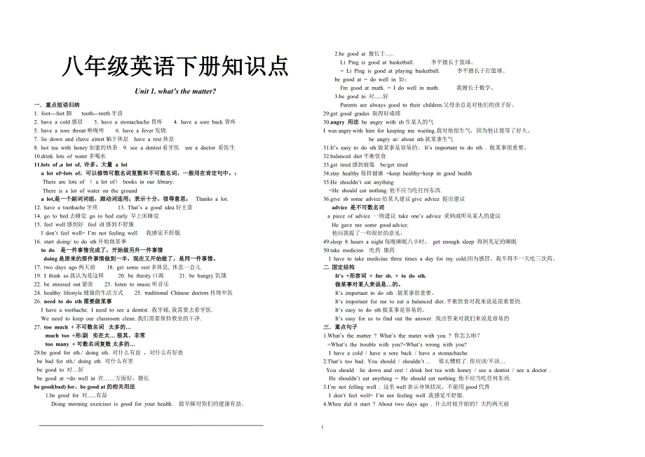 2017最新版八年级英语下册单元知识点归纳_第1页