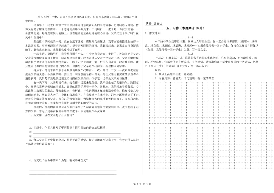 广西实验小学六年级语文【下册】综合检测试题 含答案.doc_第3页