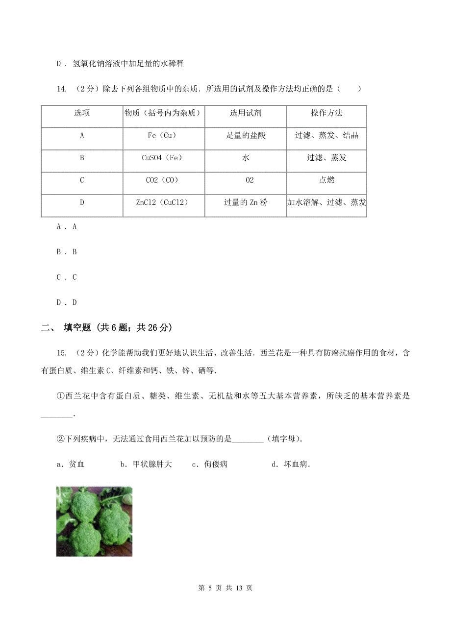 课标版中考化学适应性试卷A卷.doc_第5页