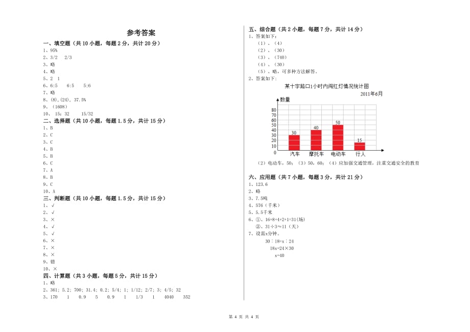 2019年六年级数学下学期自我检测试题 西南师大版（附答案）.doc_第4页