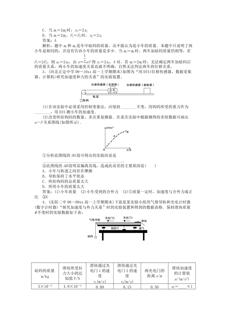 2019-2020年高中物理 第四章牛顿运动定律2实验探究加速度与力质量的关系课后跟踪训练 新人教版必修1.doc_第3页