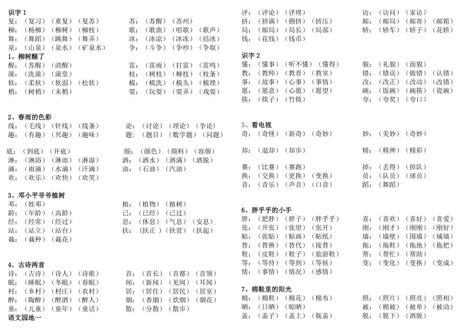 小学语文一年级下册二类字扩词.doc_第1页