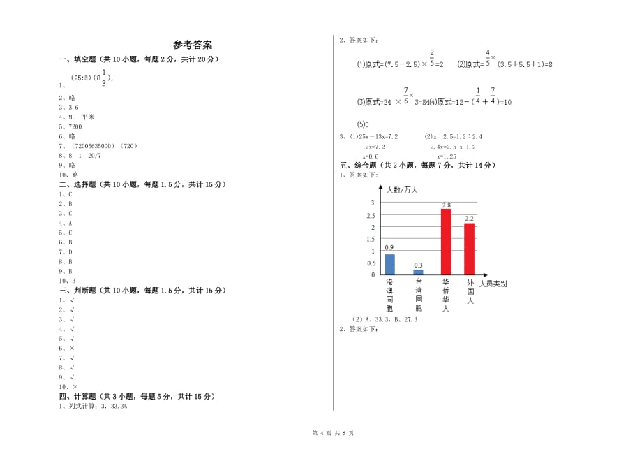 汉中市实验小学六年级数学【下册】每周一练试题 附答案.doc_第4页