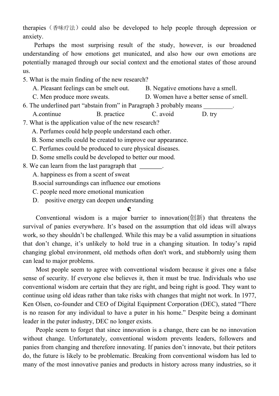 2019-2020年高三下学期第四次模拟考试英语试题 含答案.doc_第3页