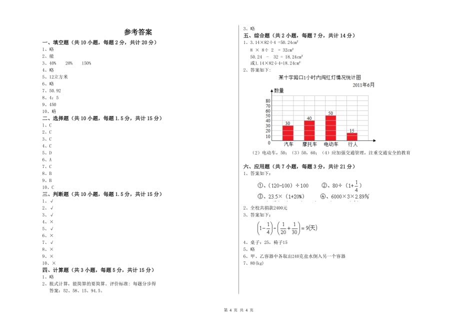 2020年六年级数学上学期全真模拟考试试卷 湘教版（附解析）.doc_第4页