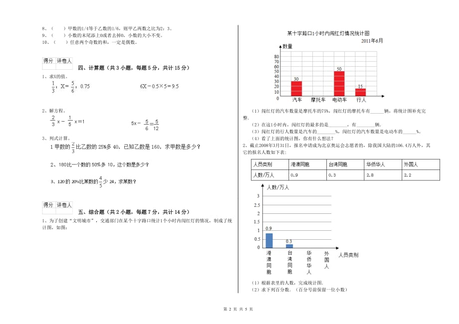 宝鸡市实验小学六年级数学下学期能力检测试题 附答案.doc_第2页