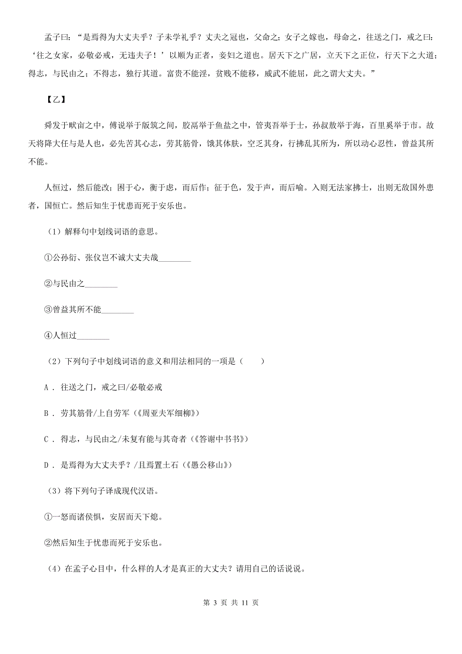 语文版2020年九年级下学期语文中考二模试卷C卷.doc_第3页