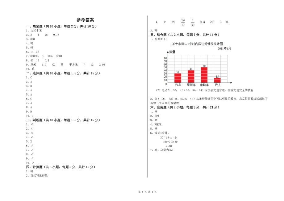 六安市实验小学六年级数学【下册】每周一练试题 附答案.doc_第4页