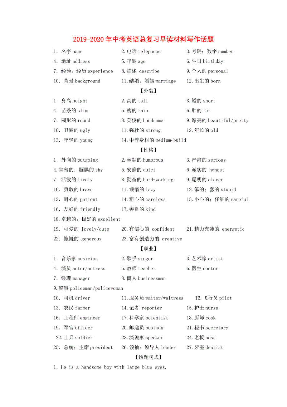 2019-2020年中考英语总复习早读材料写作话题.doc_第1页