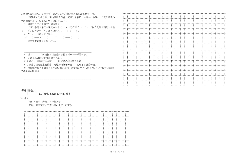 中山市重点小学六年级语文下学期能力提升试题 含答案.doc_第3页