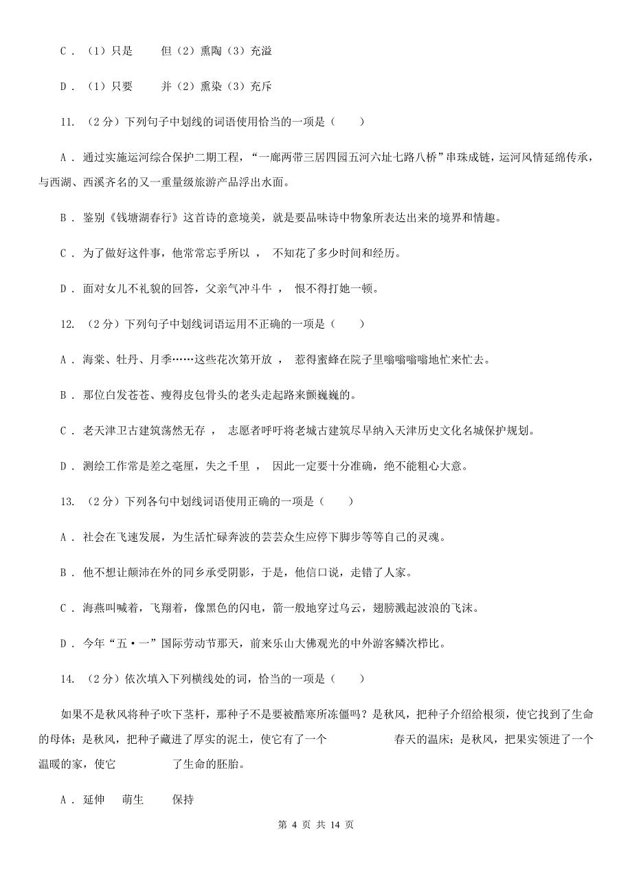 语文版备考2020年中考语文复习专题（十）：词语的搭配.doc_第4页