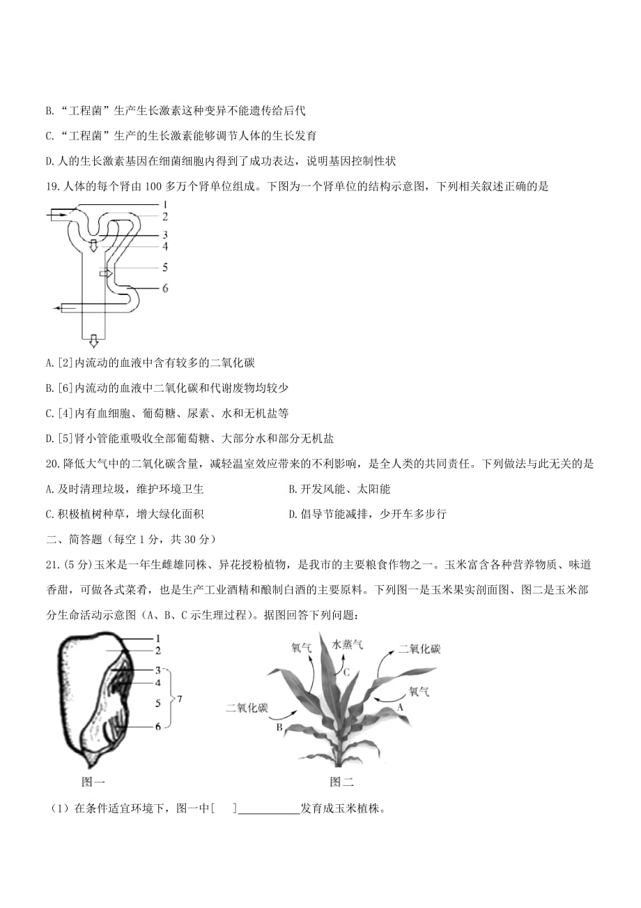 2019-2020年中考生物试卷（word版含答案）.doc_第4页