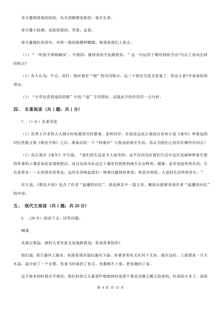 浙教版2020届九年级语文初中毕业升学文化考试二模试卷C卷.doc_第4页