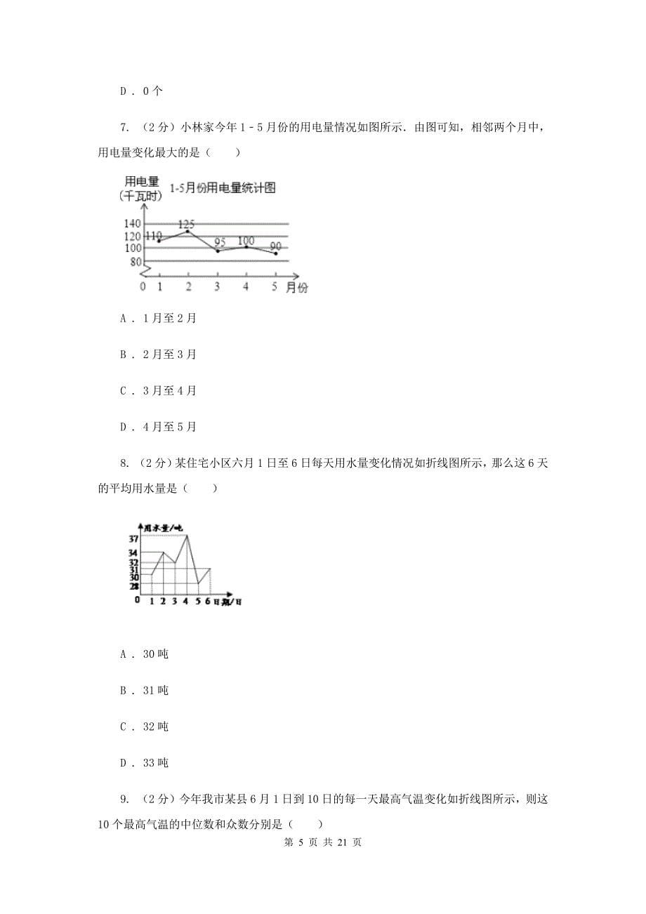 2019-2020学年数学浙教版七年级下册6.2条形统计图和折线统计图 同步练习D卷.doc_第5页