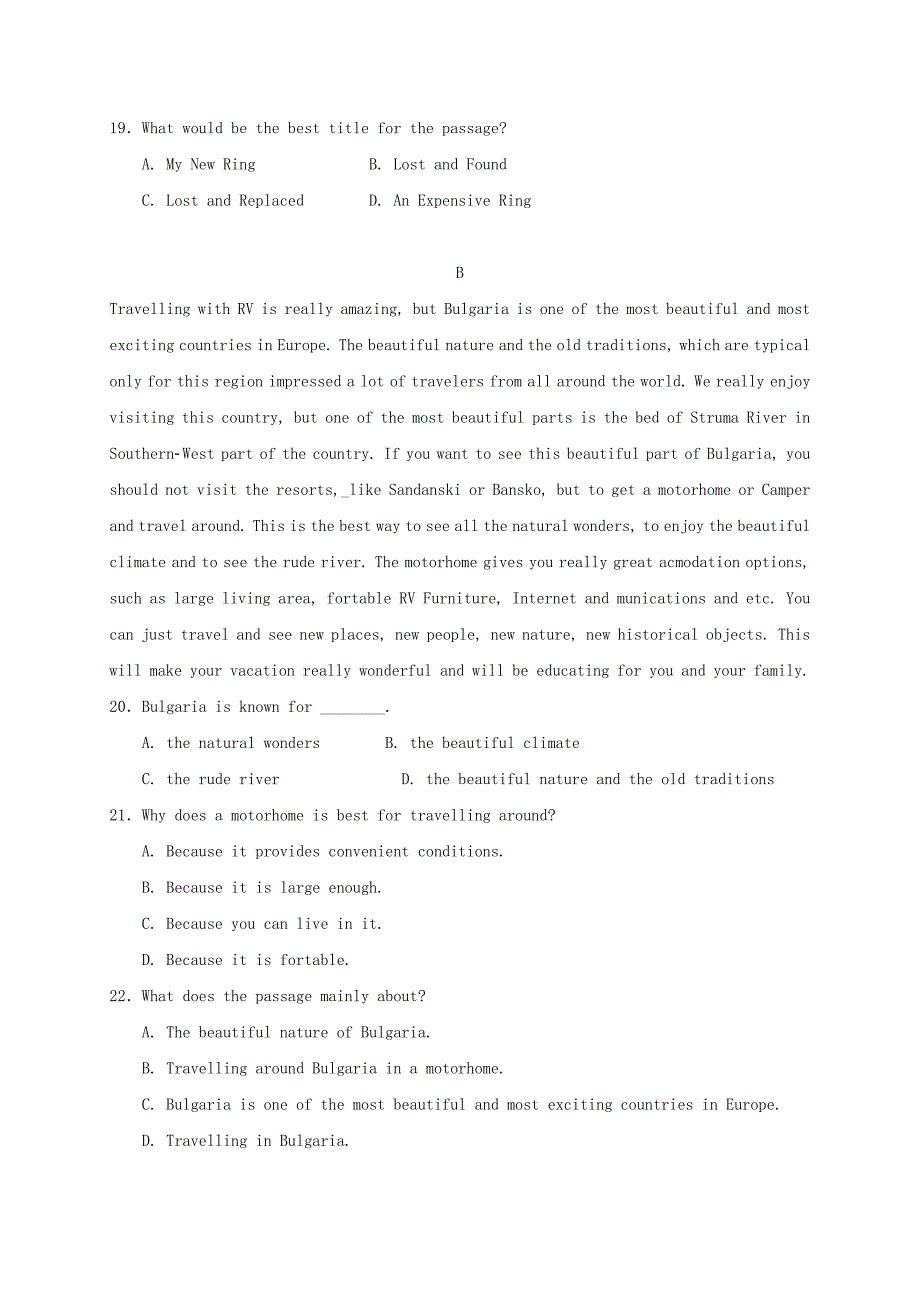 2019-2020年高一英语上学期第二次段考试题（I）.doc_第4页