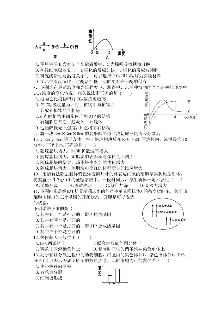 2019-2020年高三上学期第三次月考生物试题 无答案（I）.doc_第2页