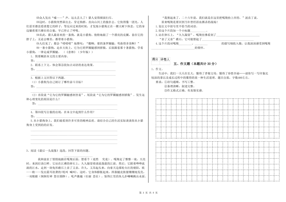 吉林省2019年小升初语文强化训练试卷 附答案.doc_第3页