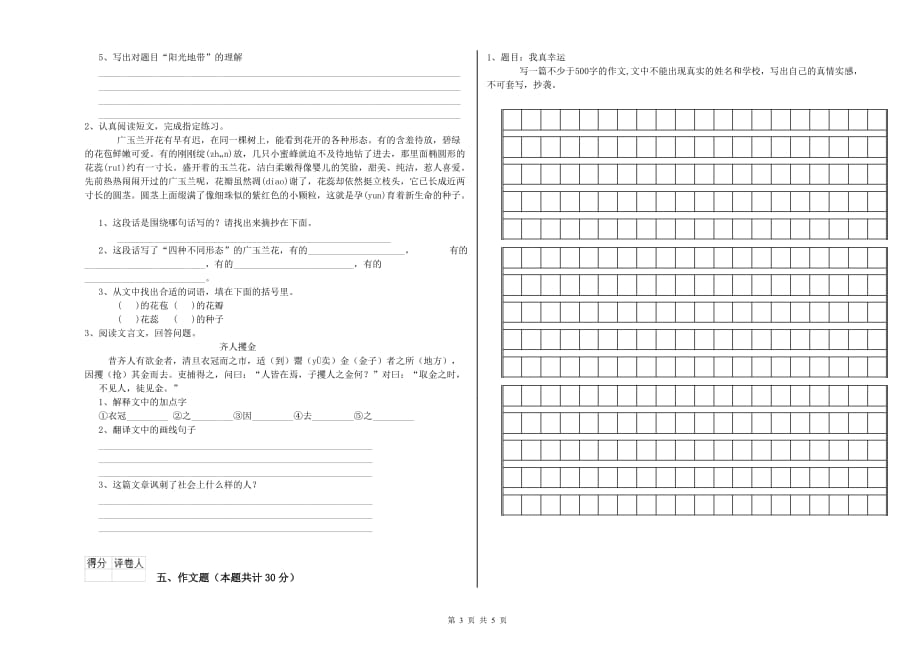 太原市重点小学小升初语文模拟考试试卷 含答案.doc_第3页