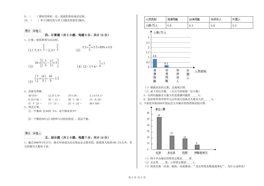 2020年六年级数学下学期过关检测试卷 江西版（含答案）.doc_第2页