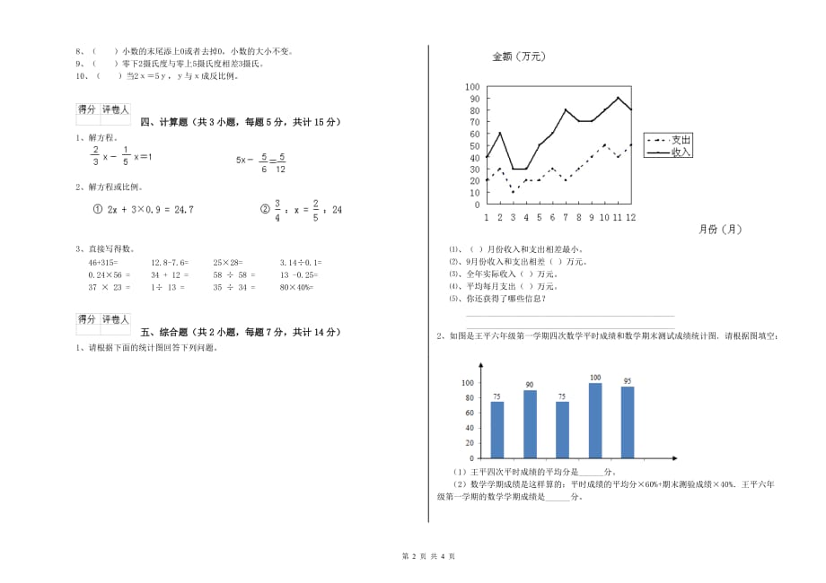 大理白族自治州实验小学六年级数学上学期综合检测试题 附答案.doc_第2页