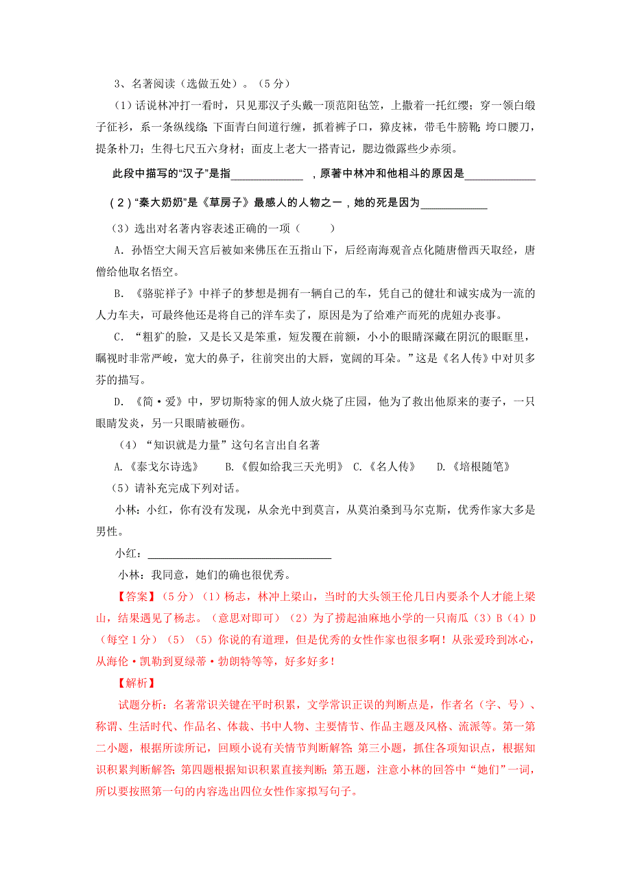 2019-2020年九年级中考模拟语文试题解析（解析版）.DOC_第2页