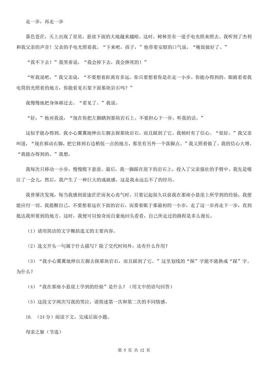 语文版2020～2020学年九年级上学期语文11月期中考试试卷A卷.doc_第5页