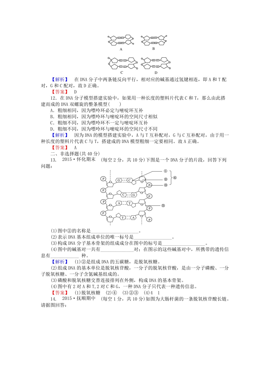 2019-2020年高中生物 3.2《DNA分子的结构》习题 新人教版必修2.doc_第3页