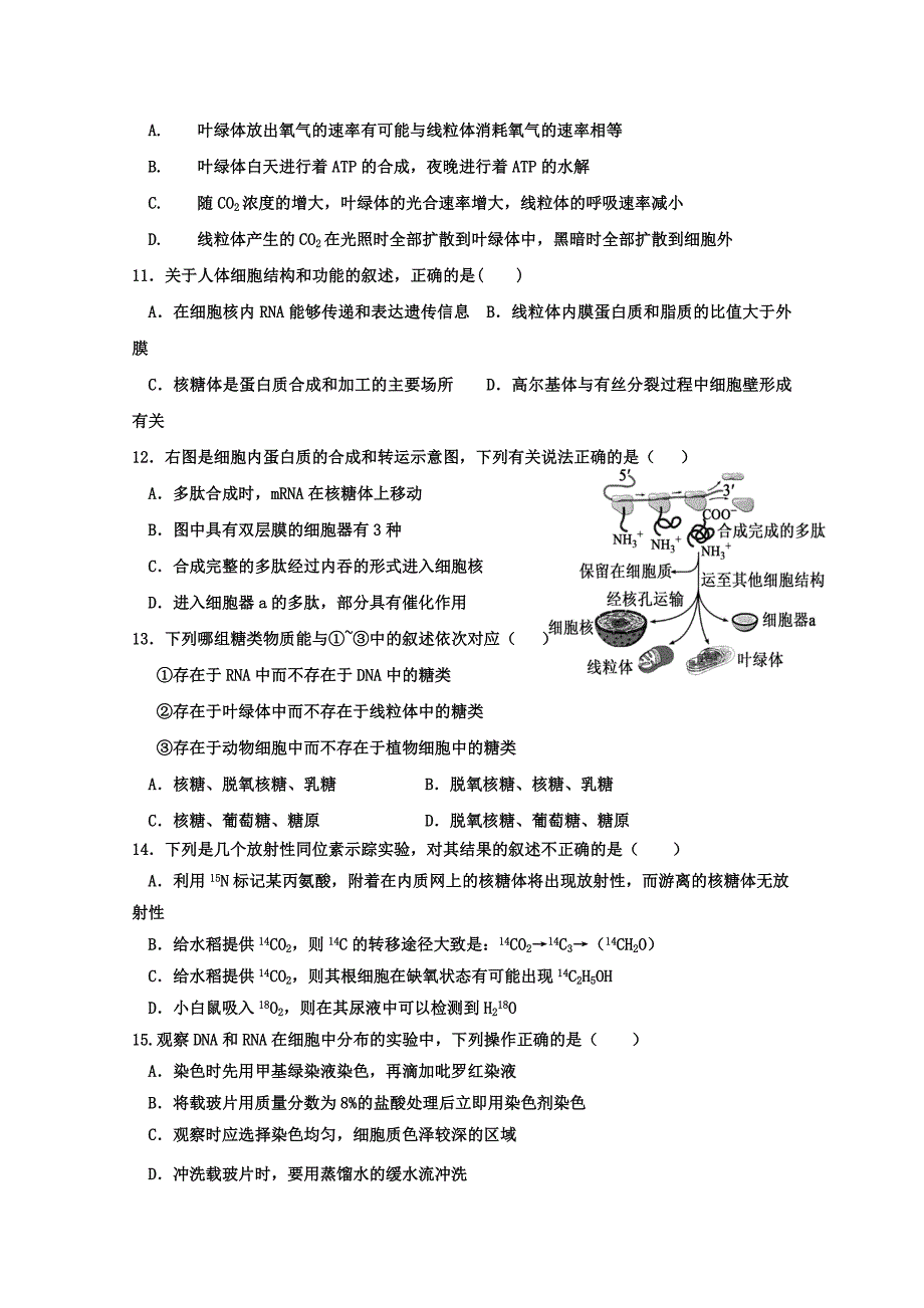 2019-2020年高三上学期一调考试 生物试题 含答案.doc_第3页