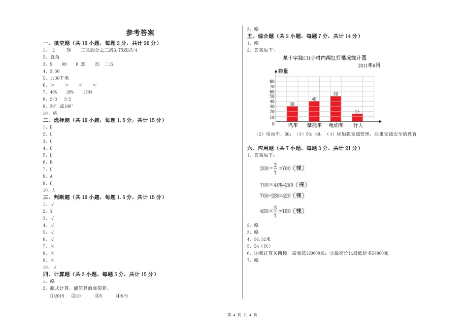 烟台市实验小学六年级数学上学期综合检测试题 附答案.doc_第4页