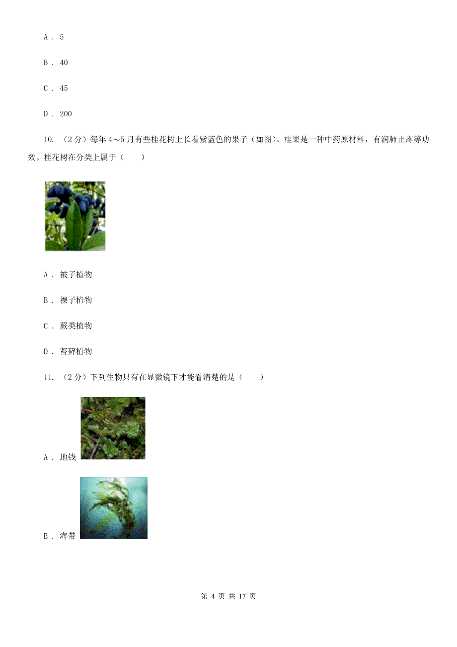 华师大版2020年中考科学试题分类汇编01：生命系统的结构层次C卷.doc_第4页