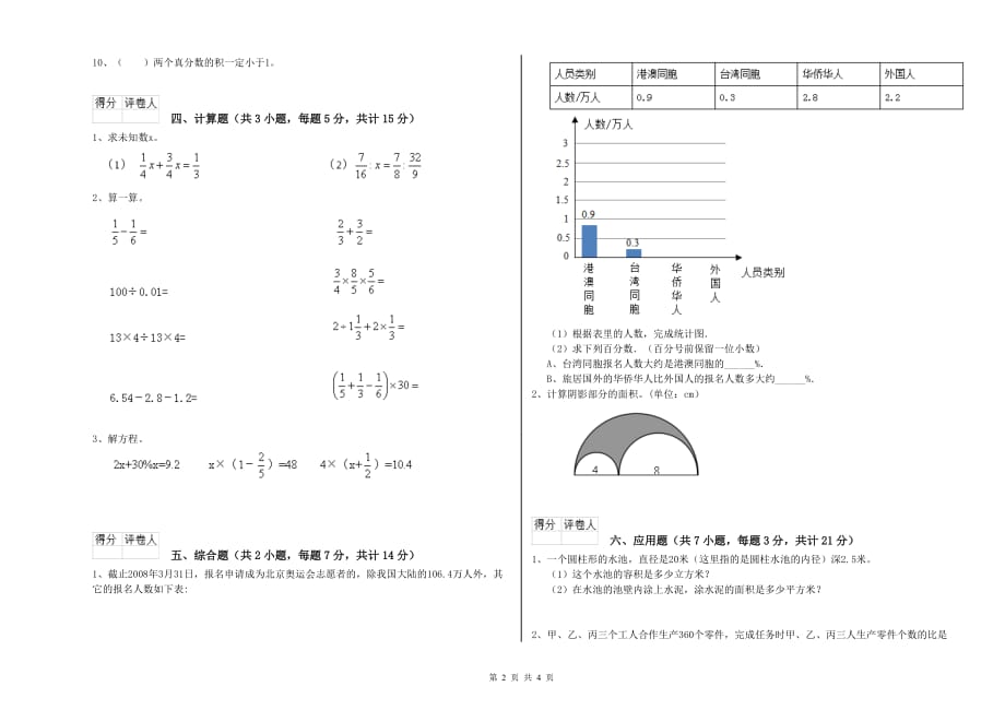 蚌埠市实验小学六年级数学【下册】过关检测试题 附答案.doc_第2页