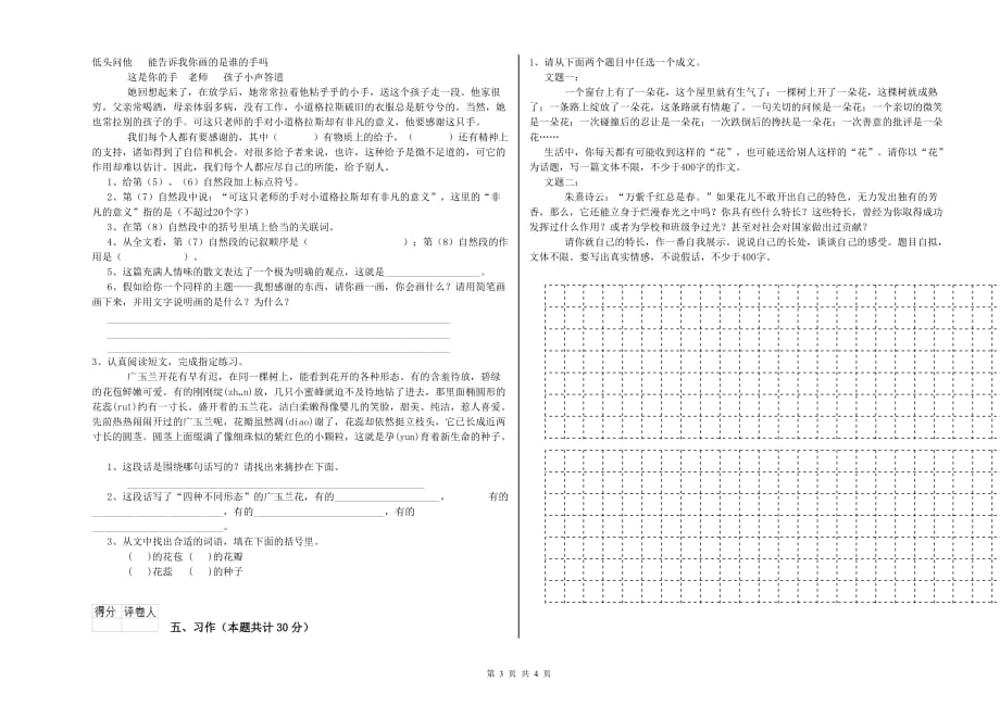 河南省实验小学六年级语文下学期月考试卷 含答案.doc_第3页