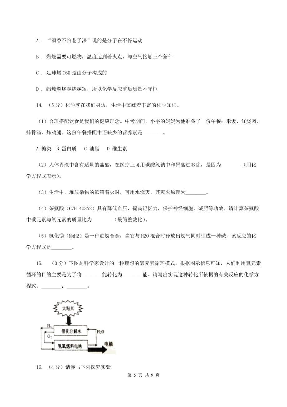 初中化学人教版九年级上学期 第七单元 课题1 燃烧和灭火（I）卷.doc_第5页