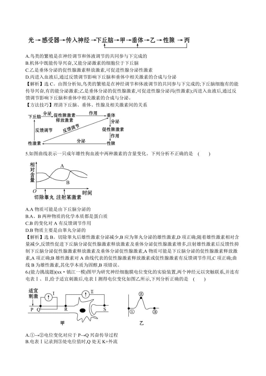 2019-2020年高考生物二轮复习 5.2生命活动的调节课时冲关练（十）.doc_第2页