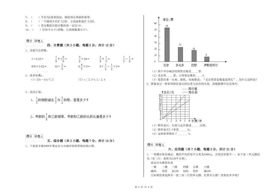 遂宁市实验小学六年级数学【上册】每周一练试题 附答案.doc_第2页