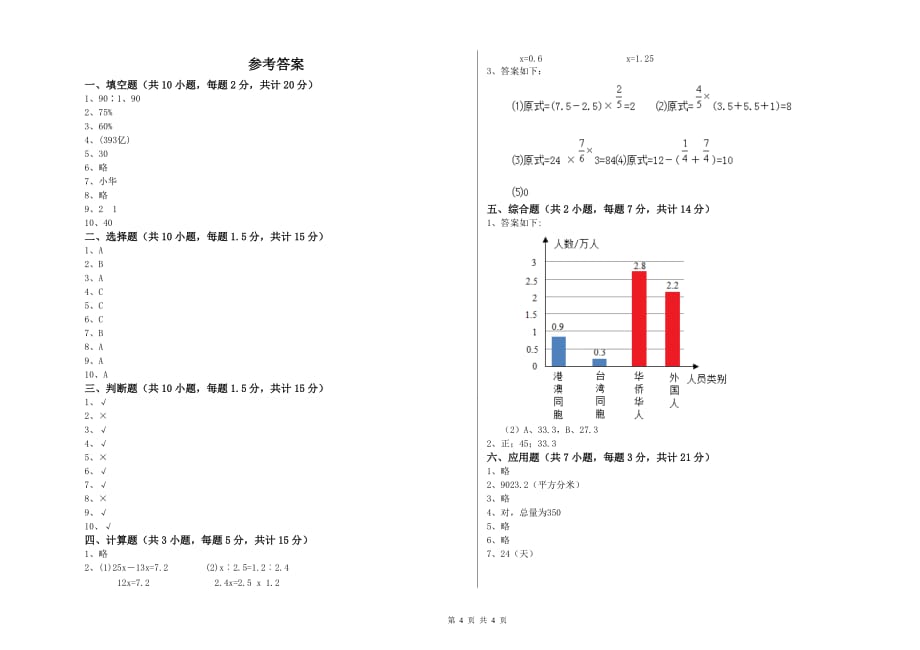 大理白族自治州实验小学六年级数学【上册】综合检测试题 附答案.doc_第4页