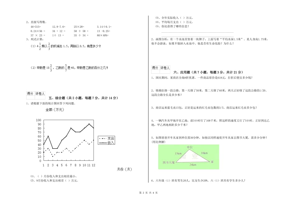 南京市实验小学六年级数学【下册】全真模拟考试试题 附答案.doc_第2页