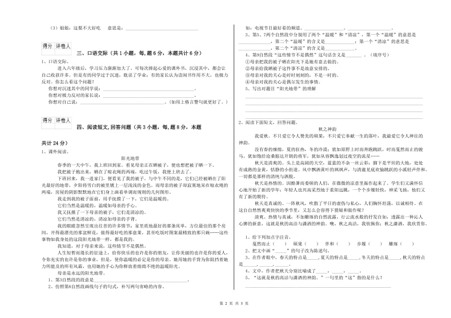 朔州市重点小学六年级语文下学期能力提升试题 含答案.doc_第2页