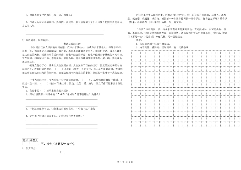 朔州市重点小学六年级语文下学期能力提升试题 含答案.doc_第3页