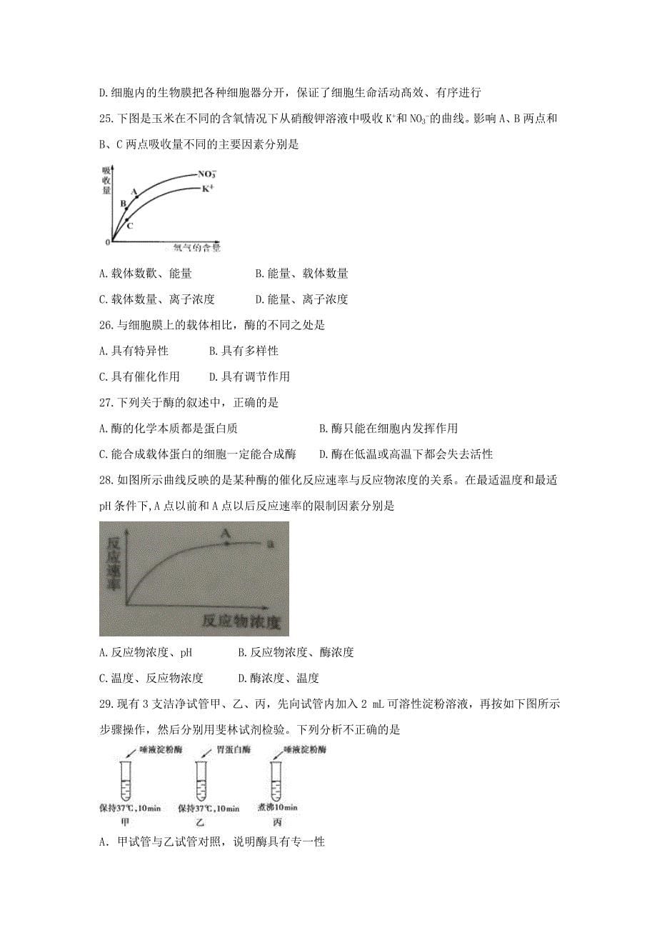 2019-2020年高一上学期期末质量监测生物试题 含答案.doc_第5页