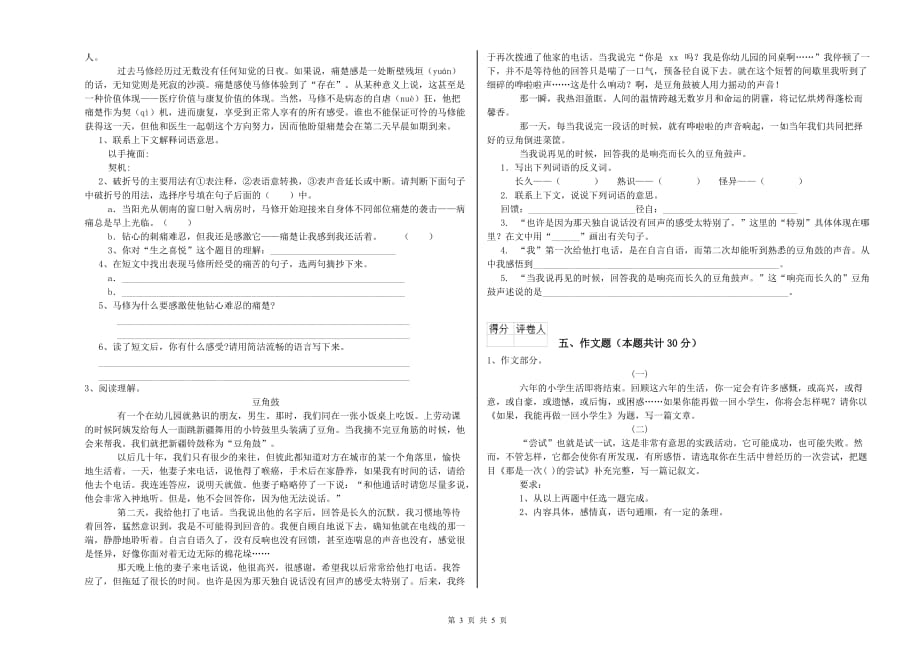 汉中市重点小学小升初语文能力测试试卷 含答案.doc_第3页