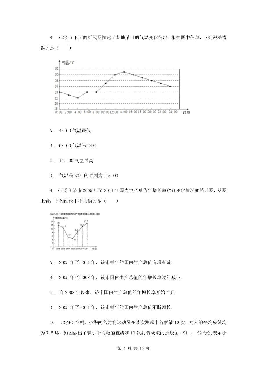 2019-2020学年数学浙教版七年级下册6.2条形统计图和折线统计图 同步练习B卷.doc_第5页