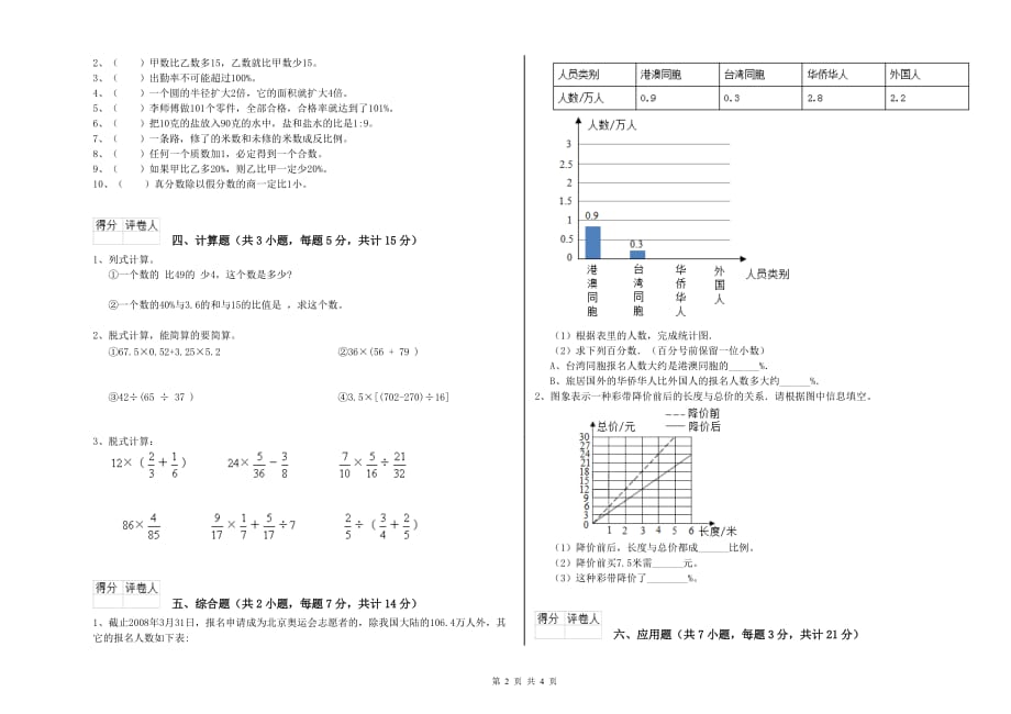 贵港市实验小学六年级数学【下册】期中考试试题 附答案.doc_第2页