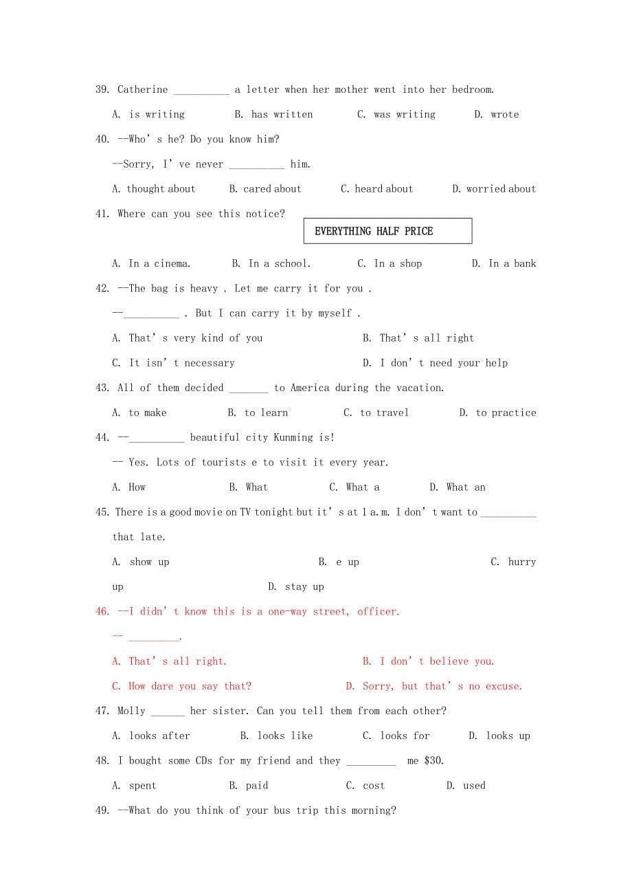 2019-2020年九年级学业水平模拟测试英语试题五.doc_第5页