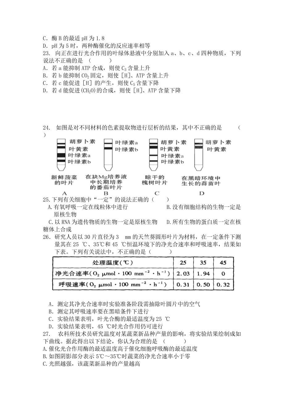 2019-2020年高三上学期第一次质量检测生物试题 含答案（II）.doc_第4页